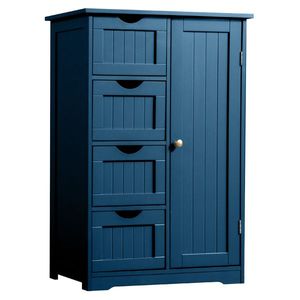 ตู้ห้องน้ำสีน้ำเงินกรมท่า 4 ลิ้นชัก 1 บาน ทำจาก MDF เคลือบสีเมลามีน ขนาด 56*30*82.5 ซม. ลายเส้นแนวตั้ง - Product Image 1
