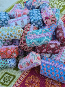 Indian Quilted Cotton Eco-Friendly Reusable Hand Block Print Floral Zipper Closure Lightweight Foldable Waterproof Large <b>Case</b> - Product Image 3