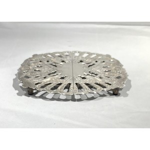 1897 Vintage Stainless Steel Round <b>Trivet</b> With Floral Scroll Design 450mm Non-Slip Table Mat - Product Image 2