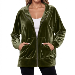Nouveau style de sweat à capuche zippé en velours pour femme, design tendance, décontracté, pour l'extérieur, en vente - Product Image 1
