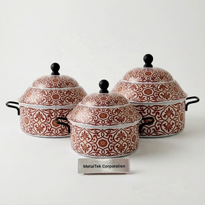 Ensemble de plats à fondue isothermes en acier inoxydable, motif arabe, avec chauffe-plats et réchaud de service - Product Image 1