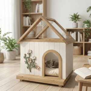 Casa Moderna para Gatos de Cedro con Techo Acrílico, Refugio para Mascotas de Madera Blanca para Interiores y Exteriores, para Gatos y Perros Pequeños - Product Image 2