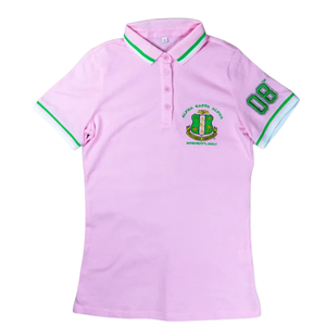 เสื้อโปโลปักลายสำหรับผู้หญิง พร้อมโลโก้รูปโล่และดีเทลที่แขนเสื้อ ผลิตจากผ้าฝ้ายพรีเมียม แขนสั้น สไตล์ลำลอง แฟชั่นเสื้อผ้า - Product Image 3