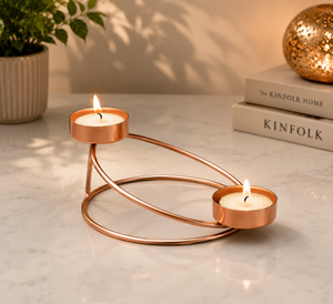 Modern Rose Gold Metal <b>Tealight</b> <b>Candle</b> Holder for Home Decor – Double <b>Tealight</b> Stand Rose Gold Metal Decorative Centerpiece - Product Image 2