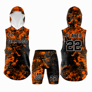 Conjunto Deportivo Personalizado Sublimado, Camiseta sin Mangas con Capucha y Pantalones Cortos de Compresión, Diseño con Salpicaduras de Pintura, Unisex, para Equipos Deportivos, 100% - Product Image 2