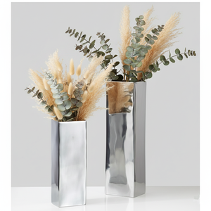 Ensemble de 3 vases rectangulaires de luxe en aluminium poli miroir, écologiques, modernes, géométriques, argentés, haut de gamme - Product Image 6