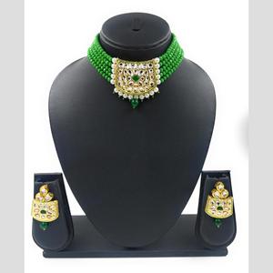 Green NS237 Fine Jewelry <b>Set</b> Gold-Plated Kundan <b>and</b> Beads <b>Necklace</b> for <b>Bridal</b> Ethnic Designer <b>Earring</b> for Wedding - Product Image 4