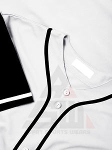 Maillot de baseball blanc personnalisé 2025 avec manches bleues, passepoil et boutons – Uniforme d'équipe personnalisable avec nom et numéro – Style professionnel – Vente en gros 100 % - Product Image 6