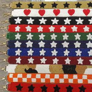 Beaded Embroidery <b>Bag</b> <b>Strap</b> Wide Shoulder Belt Crossbody <b>Replacement</b> Handbag Purse Handle Detachable Star Heart Pattern Hardware - Product Image 1