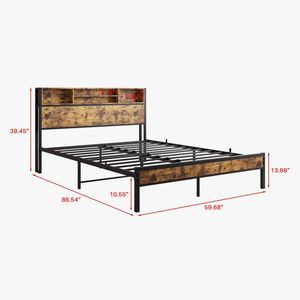 Queen <b>Bed</b> Frame <b>with</b> <b>Storage</b> Headboard Metal <b>Platform</b> <b>Bed</b> Charging Station Easy Assembly Bookcase <b>Storage</b> No Box Spring Needed - Product Image 6
