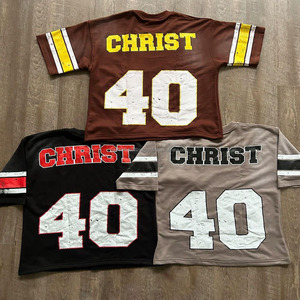 T-shirt de football Hip Hop surdimensionné 100% coton maillot de football pour hommes de haute qualité uniforme de vêtements de sport d'équipe personnalisé motif solide - Product Image 2