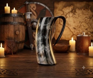 Tasses à café en corne de buffle - Tasses de fête de luxe avec couvercle anti-fuite, isolation sous vide, écologiques, faites à la main, design moderne F S International - Product Image 2