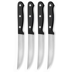 Ensemble de 4 couteaux à steak de qualité supérieure avec des lames courbes en acier inoxydable tranchantes et des manches à triple rivets noirs pour la restauration - Product Image 1