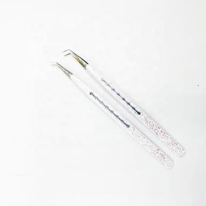 Pince à cils à pointe pointue en acier inoxydable solide professionnel 90 degrés 45 degrés blanc doré étincelle isolation utilisation des cils - Product Image 3