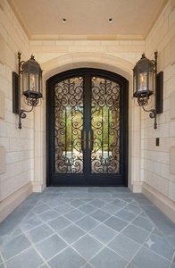Royal Luxury Rust-resistant Wrought Iron Main Door Geometric Patterned Glass Panels Minimalist Design Easy-to-Assemble - Product Image 4