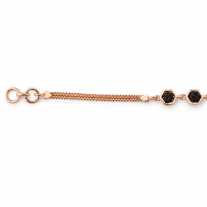 Bracelet chaîne en or 18 carats avec trois pierres d'onyx noir, finition polie, bijou minimaliste en pierres précieuses, idéal pour femme, usage quotidien, cadeau de fête - Product Image 2