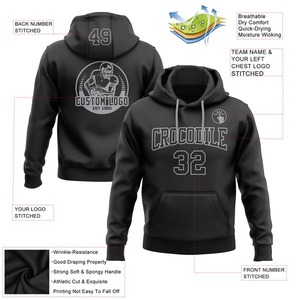 Custom Stitched <b>Black</b> <b>Black</b> Gray Football Pullover Sweatshirt Hoodie Heavyweight <b>Fleece</b> Team Training Athletic Sports Hoodies - Product Image 2
