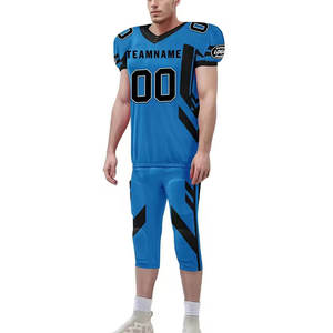 Wholesale price Unique Quality Customized Sublimated American Football Uniform Men's Blue Jersey Pants Set V-Neck Moisture - Product Image 5