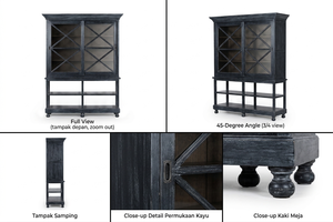 Vintage Salvado Cabinet Premium Eco-Friendly Durable <b>Solid</b> Teak <b>Wood</b> Display <b>Bookcase</b> X-Motif Glass Sliding Doors Living Room - Product Image 6