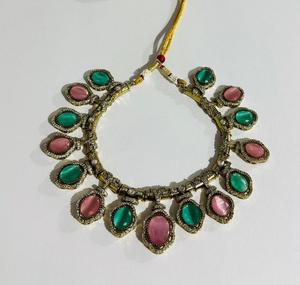 Conjunto de Collar Gargantilla con Piedra Ovalada Rosa y Verde con Pendientes a Juego, Joyería de Moda Chapada en Oro para Mujer, para Bodas y Fiestas - Product Image 4