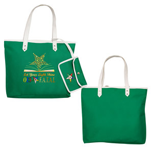 Sac fourre-tout vert imperméable avec fermeture éclair, motif étoile dorée, phrase 'Let Your Light Shine OES F.A.T.A.L' |   Conception maçonnique personnalisée de l'Étoile d'Orient - Product Image 1