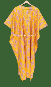 Kaftan Midi Jaune Moutarde Écologique et Vibrant, Style Décontracté, Charme Artisanal, Col en V, Manches Larges Style Kimono - Product Image 2