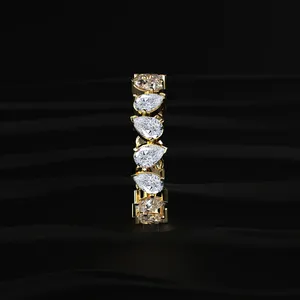 2CT Pear Shaped LabGrown CVD Diamond Eternity Band Yellow Gold Women's Luxury <b>Ring</b> D-E Color VVS-VS Clarity IGI Certified <b>Indian</b> - Product Image 4