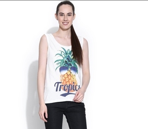 Camiseta sin mangas con estampado de piña para mujer, cuello redondo, informal, 100% algodón, transpirable, diseño de logotipo en la parte delantera - Product Image 6