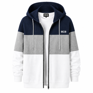 Sudadera con Capucha y Cierre de Cremallera para Hombre SCS, Diseño Color Block, Corte Regular, Estilo Casual para Otoño - Product Image 1