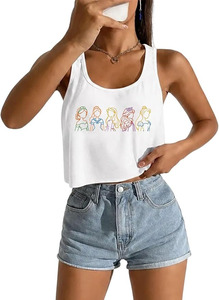 Camiseta sin mangas de verano para mujer, cuello redondo, formal, transpirable, 100% algodón jersey 120g, con decoración de malla, personalizada con estampado. - Product Image 4