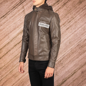 Men's <b>Leather</b> <b>Jacket</b> with Hooded Zipper up Motorcycle <b>Jacket</b> Vintage <b>Winter</b> <b>Leather</b> <b>Jacket</b> Direct Factory Supply From India - Product Image 5