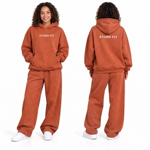 Conjunto de Sudadera con Capucha y Pantalones Largos de Felpa 100% Algodón para Mujer Storm Fit, Ajuste Regular, 2 Piezas, Color Sólido - Product Image 3