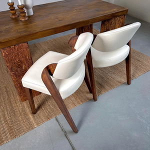 Modern Upholstered Leather <b>Dining</b> <b>Chair</b> with Solid Walnut Legs for Hotel Restaurant Furniture - Product Image 4