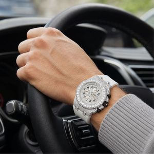 Custom Hip Hop Iced Out Chronograph Watch for Men with Moissanite Diamonds White Rubber Strap Mechanical Watch - Product Image 6