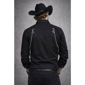 Top Selling Men's Black Gothic <b>Shirt</b> <b>Studded</b> Chains, Zipper Detail, Full-Sleeve Button-Down Custom Wholesale 2026 - Product Image 5