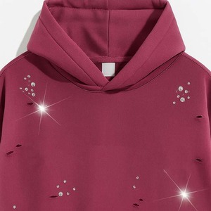 เสื้อฮู้ดโอเวอร์ไซส์ ตกแต่งด้วยคริสตัล สีพื้น มีกระเป๋าหน้า ใส่ได้ทั้งชายและหญิง เหมาะสำหรับฤดูใบไม้ร่วง แขนเสื้อปกติ ผ้าเฟรนช์เทอร์รี่ - Product Image 2