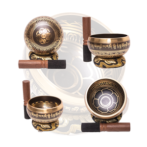 9.5cm Traditional Brass Tibetan Singing Bowl Set with Carved Lotus Motif & Leather Striker <b>Wooden</b> <b>Mallet</b> for Meditation Sound - Product Image 5