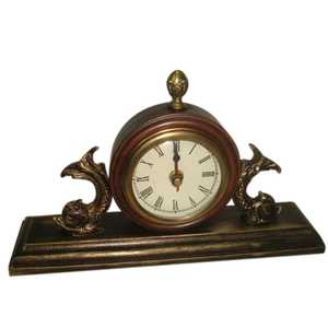 Vintage Dolphin Base Table <b>Clock</b> Antique Style Roman Numerals Bronze Finish Elegant Classic Quartz Artistic Craftsmanship Office - Product Image 1