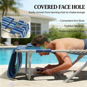 Set di 2 Sedie Pieghevoli da Spiaggia con Strisce Blu per Prendere il Sole all'Aperto - Product Image 4