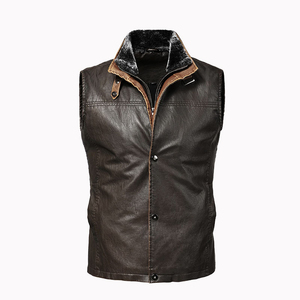 Gilet en cuir PU tendance pour homme, col montant, fermeture boutonnée, style moto, couleur unie, longueur standard, idéal pour l'hiver - Product Image 3