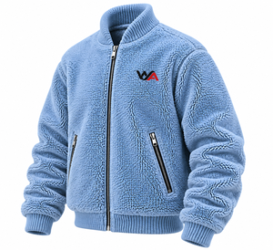 Chaqueta de Forro Polar Sherpa 100% Personalizada para Hombre, Color Azul Cielo, Cierre Metálico, Abrigo Sherpa Grueso para Invierno, Directo de Fábrica, OEM - Product Image 3