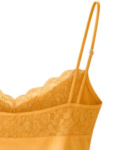 Golden Yellow Satin Camisole Shorts Set Women Sleepwear <b>Lace</b> Trim Spaghetti Strap Breathable Summer Nightwear Pajama Set Lounge - Product Image 6