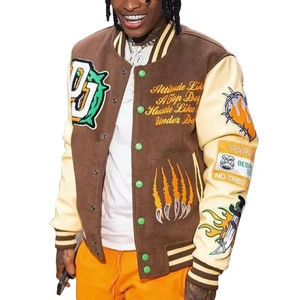 Chaqueta Varsity Deportiva Extra Grande de Calidad OEM Personalizada, con Cuello Alto, en Amarillo y Negro, para Hombre - Product Image 4