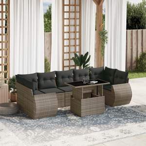 Ensemble de canapés de jardin en rotin gris PE avec structure en acier thermolaqué et verre trempé, mobilier d'extérieur haut de gamme - Product Image 1
