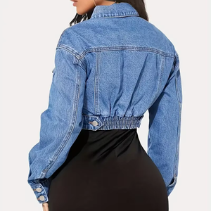 Veste en jean courte pour femme, délavage moyen, fermeture éclair, couleur unie, style décontracté automne, coupe skinny, manches longues, respirante, ODM - Product Image 4