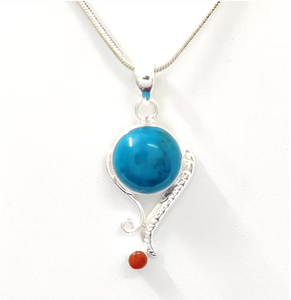 Pendentif Turquoise Moderne Tendance Double Pierre Ronde Bleue Hypoallergénique en Argent 925 Bijoux Vente en Gros - Product Image 2