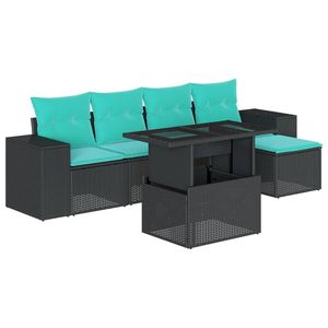 Set di divani da giardino in polyrattan nero da 6 pezzi con cuscini, mobili da giardino - Product Image 2