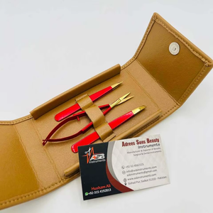 Pinzas para Cejas Rojas Doradas, Pinzas para Cejas Inclinadas y Puntiagudas de Acero Inoxidable de Primera Calidad Personalizadas, con Tijeras para Cejas y Estuche - Product Image 2