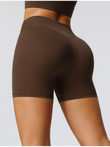 Shorts de sport taille haute couleur unie pour femme, séchage rapide, tricotés, pour yoga et fitness, gris - Product Image 2