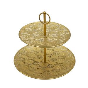 Support à gâteau rond en métal doré à 2 niveaux, présentoir à desserts, plateau de service pour cupcakes, organisateur de rangement élégant pour la cuisine, pour fruits - Product Image 1